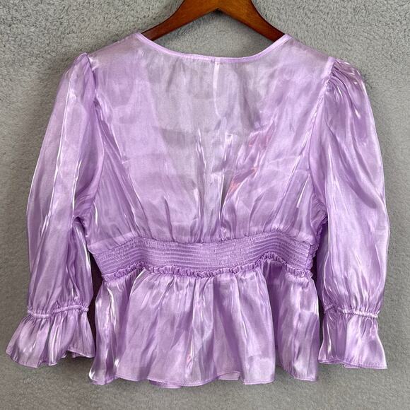 Free People Faye Blouse Dramatic Lilac Pullover Sheer Applique Floral  L Fairy - Picture 4 of 11